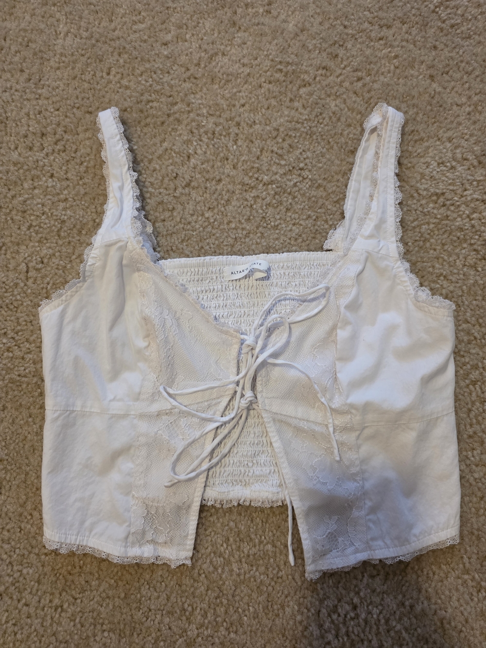 Altar'd State Ivory Lace Tie-Front Cropped Camisole